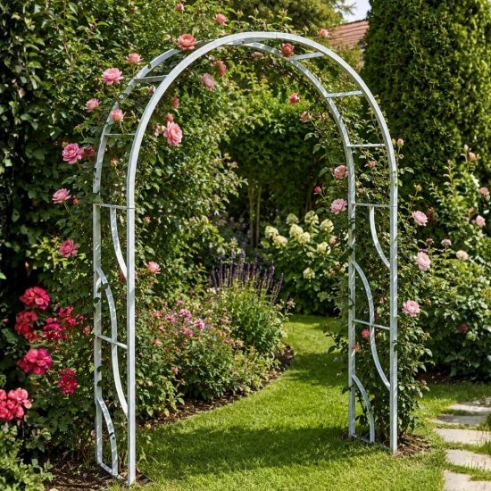 DanDiBo Metal Rose Arch Stable Galvanized 150 cm Wide Climbing Arch 96516 Garden Arch Gateway Round Arch Plant Arch Solid Hot-Dip Galvanized Garden Weatherproof Solid Iron
