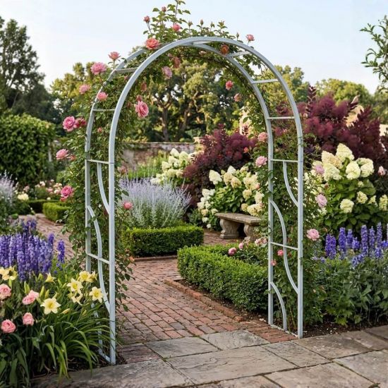 DanDiBo Metal Rose Arch Stable Galvanized 150 cm Wide Climbing Arch 96516 Garden Arch Gateway Round Arch Plant Arch Solid Hot-Dip Galvanized Garden Weatherproof Solid Iron