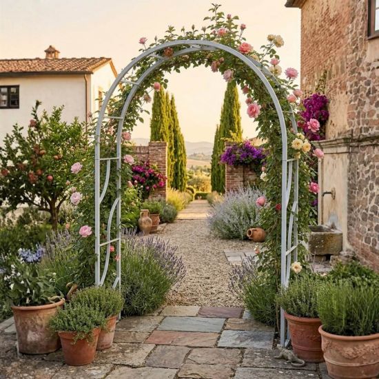 DanDiBo Metal Rose Arch Stable Galvanized 150 cm Wide Climbing Arch 96516 Garden Arch Gateway Round Arch Plant Arch Solid Hot-Dip Galvanized Garden Weatherproof Solid Iron