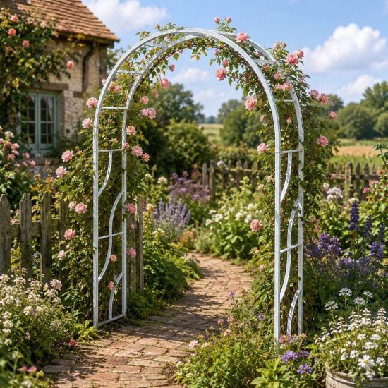 DanDiBo Metal Rose Arch Stable Galvanized 150 cm Wide Climbing Arch 96516 Garden Arch Gateway Round Arch Plant Arch Solid Hot-Dip Galvanized Garden Weatherproof Solid Iron