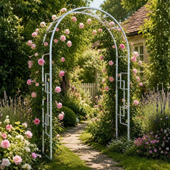 DanDiBo Metal Rose Arch Stable Galvanized 150 cm Wide Trellis Arch 96524 Garden Arch Gate Arch Round Arch Plant Arch Solid Hot-Dip Galvanized Garden Weatherproof Solid Iron