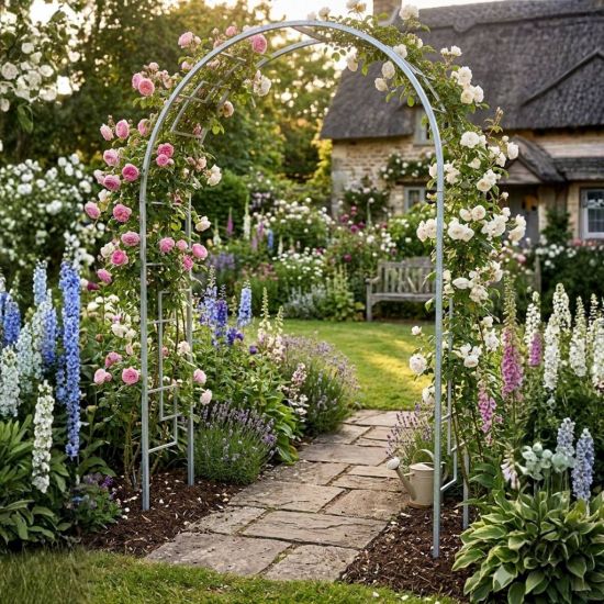 DanDiBo Metal Rose Arch Stable Galvanized 150 cm Wide Trellis Arch 96524 Garden Arch Gate Arch Round Arch Plant Arch Solid Hot-Dip Galvanized Garden Weatherproof Solid Iron