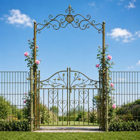 DanDiBo Metal Rose Arch with Gate, Sturdy, 130 cm Wide, Climbing Plant Arch 93997, Garden Arch, Gate Arch, Round Arch, Heavy-Duty, Weather-Resistant