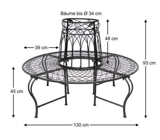 DanDiBo Rundbank Metall Wetterfest Braun Ø 130 cm Baumbank 96003 Gartenbank Parkbank Eisenbank