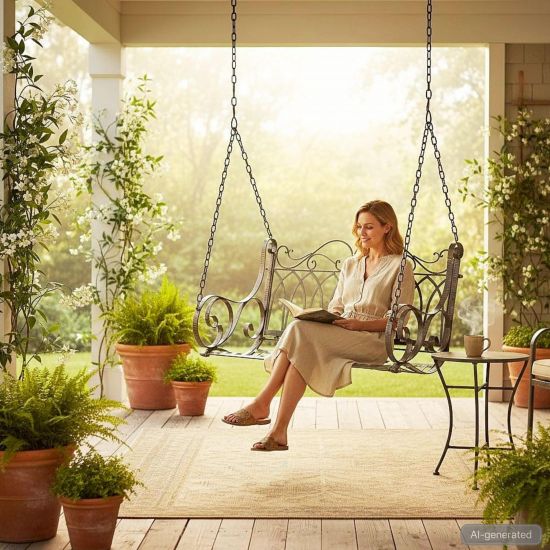 DanDiBo Schaukelbank Outdoor zum Hängen 2 Sitzer Hollywoodschaukel ohne Gestell 18688 Garden Swing Hängebank Metall mit Kette Gartenschaukel Wetterfest