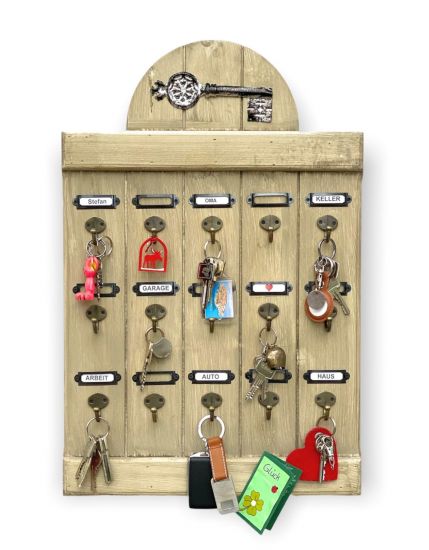 DanDiBo Schlüsselbrett Holz Vintage Wand Hakenleiste mit 15 Haken Braun 96210 Schlüsselhalter Schlüsselleiste Schlüsselboard
