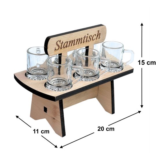 Schnapps board 20 cm with engraving Stammtisch with 6 glasses Schnapps bar Schnapps bar