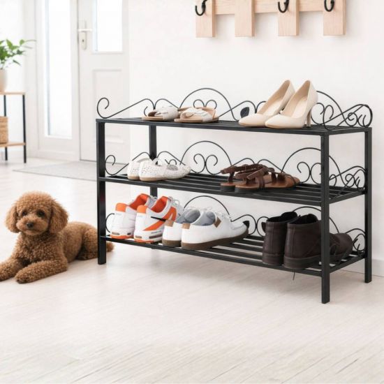 DanDiBo Schuhregal Metall Schwarz 3. Ebenen Schuhschrank Hoch Platzsparend 92 cm  Mi-3 21235 Shoe Rack Schuh Regal Schuhorganizer