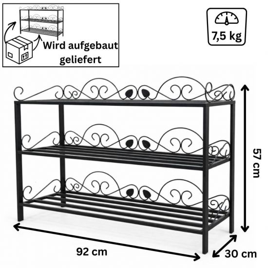 Preview: DanDiBo Schuhregal Metall Schwarz 3. Ebenen Schuhschrank Hoch Platzsparend 92 cm  Mi-3 21235 Shoe Rack Schuh Regal Schuhorganizer