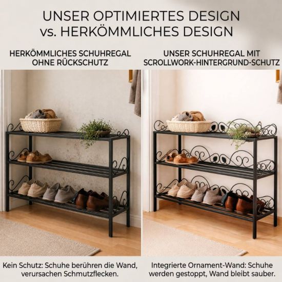 Preview: DanDiBo Schuhregal Metall Schwarz 3. Ebenen Schuhschrank Hoch Platzsparend 92 cm  Mi-3 21235 Shoe Rack Schuh Regal Schuhorganizer