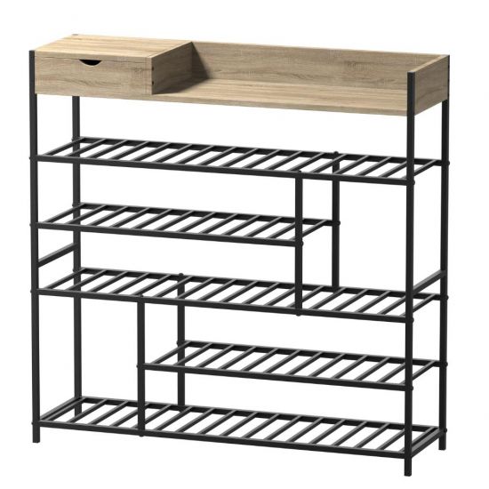 DanDiBo Schuhregal Platzsparend Metall Schwarz Modern 6 Etagen 100 cm mit Ablage 96701 Schuhständer mit Stauraum Schuhablage Schuhaufbewahrung Regal Shoe Rack
