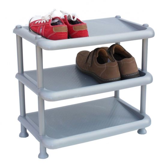 DanDiBo Schuhregal Kunststoff 93900 Stapelbar Schuhablage Offen Schuhständer mit 3 Ebenen Grau Schuhschrank