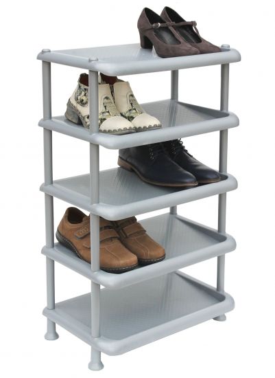 DanDiBo Schuhregal Kunststoff 93901 Stapelbar Schuhablage Offen Schuhständer mit 5 Ebenen Grau Schuhschrank
