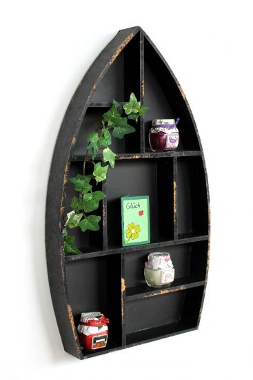 Setzkasten Boot Sammlervitrine Schwarz 12111 Loft 58cm Shabby Landhaus Wandregal