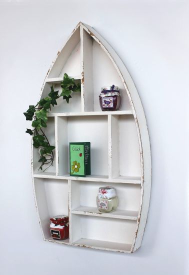 Setzkasten Boot Sammlervitrine Weiß 12112 Loft 58cm Shabby Landhaus Wandregal