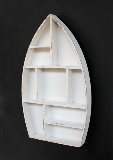 Setzkasten Boot Sammlervitrine Weiß 12112 Loft 58cm Shabby Landhaus Wandregal