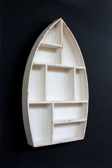 Setzkasten Boot Sammlervitrine Weiß 12112 Loft 58cm Shabby Landhaus Wandregal