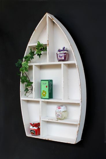 Setzkasten Boot Sammlervitrine Weiß 12112 Loft 58cm Shabby Landhaus Wandregal