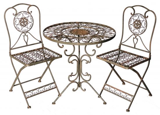 DanDiBo Sitzgruppe Eisen Garten Antik Bistroset Tecla Bistrotisch mit 2 Stühlen klappbar Metall Gartentisch
