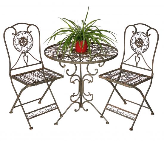 DanDiBo Sitzgruppe Eisen Garten Antik Bistroset Tecla Bistrotisch mit 2 Stühlen klappbar Metall Gartentisch