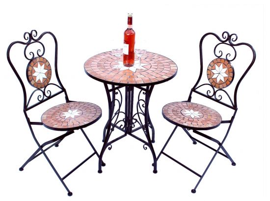 Sitzgruppe Merano 12001-2 Gartentisch + 2 Stk. Gartenstuhl aus Metall Mosaik Tisch + 2x Stuhl