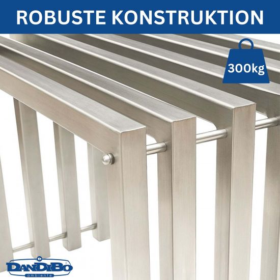 DanDiBo Sitzhocker Edelstahl Modern Wetterfest Metall Massiv 96643 Sitzbank 60 cm Outdoor Garten Hocker Lamellenbank Lamellenhocker