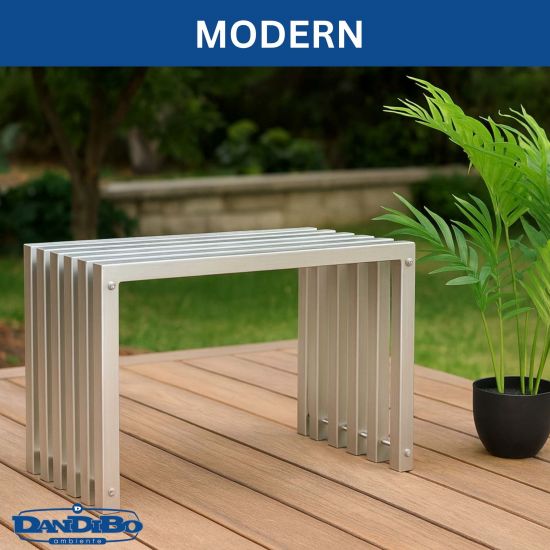 DanDiBo Sitzhocker Edelstahl Modern Wetterfest Metall Massiv 96643 Sitzbank 60 cm Outdoor Garten Hocker Lamellenbank Lamellenhocker