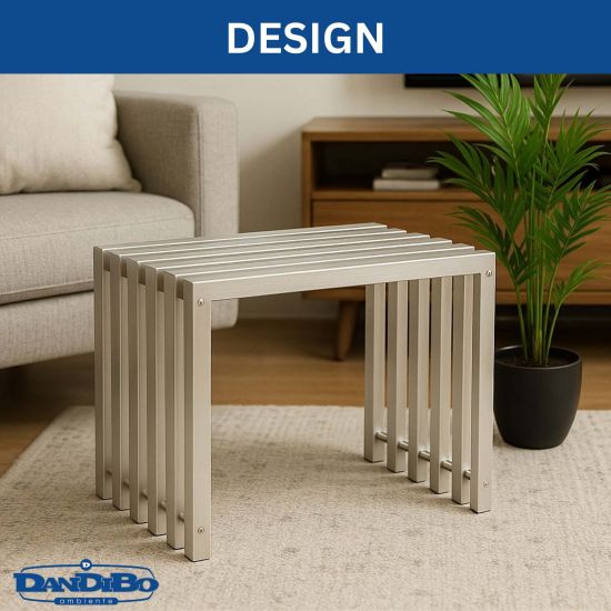 DanDiBo Sitzhocker Edelstahl Modern Wetterfest Metall Massiv 96643 Sitzbank 60 cm Outdoor Garten Hocker Lamellenbank Lamellenhocker