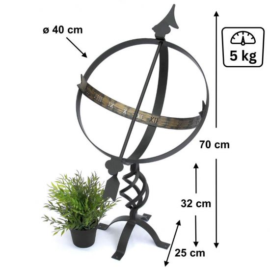 Preview: DanDiBo Sonnenuhr Garten Groß Gartenuhr Wetterfest Outdoor Metall Schwarz Schmiedeeisen Deko Wetterfest 70 cm Uhr Deko