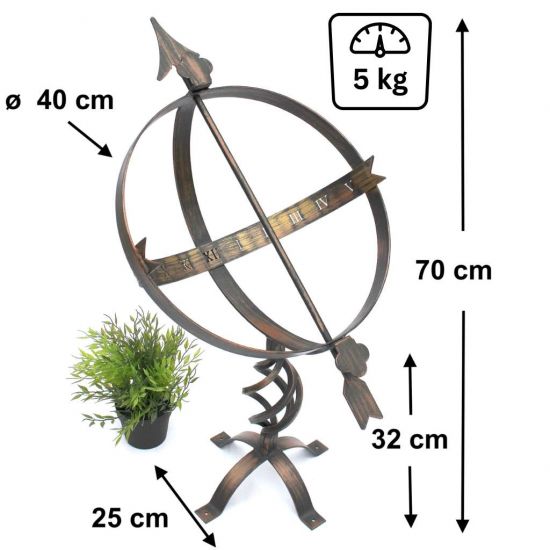 Preview: DanDiBo Sonnenuhr Garten Groß Gartenuhr Wetterfest Patina Outdoor Metall Schmiedeeisen Deko Wetterfest 70 cm Uhr Deko