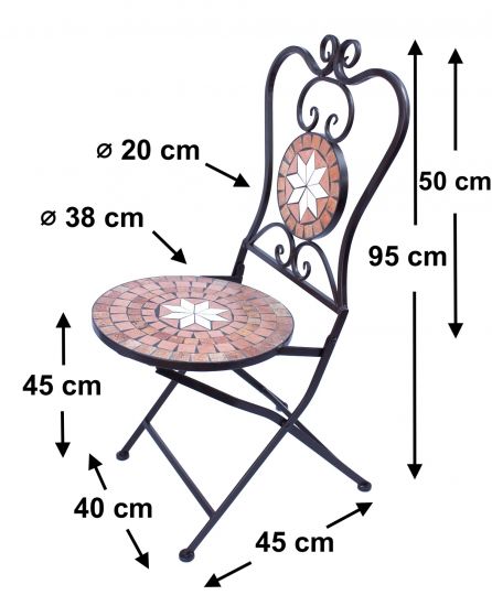 DanDiBo garden chair metal mosaic Merano chair 12002 H-95 cm metal chair Mediterranean weatherproof bistro chair garden furniture folding chair with natural stone