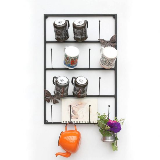 DanDiBo Wall Mug Holder Mug Rack Cup Stand 14 Hooks Black Metal 93850 Mug Shelf Organizer Storage Coffee Cup Rack
