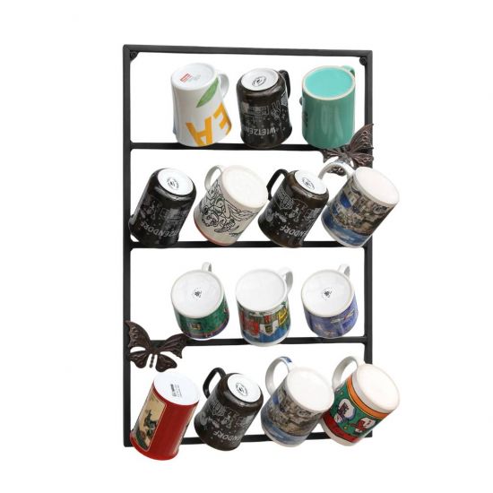 DanDiBo Wall Mug Holder Mug Rack Cup Stand 14 Hooks Black Metal 93850 Mug Shelf Organizer Storage Coffee Cup Rack