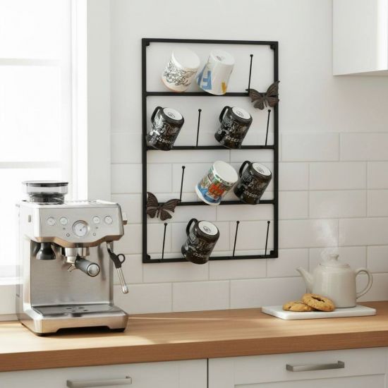 DanDiBo Wall Mug Holder Mug Rack Cup Stand 14 Hooks Black Metal 93850 Mug Shelf Organizer Storage Coffee Cup Rack