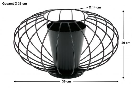 DanDiBo Tischdeko Wohnzimmer Pflanzgefäß Metall Schwarz Matt Rund Ø 36 cm Blumenständer KW442 Blumenschale Modern Pflanzenständer Pflanzenvase Vintage