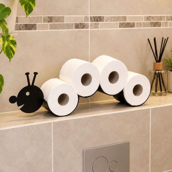 DanDiBo Toilet Paper Holder Black Metal Caterpillar Toilet Roll Holder Freestanding or Wall-Mounted WC Spare Roll Holder Paper Holder Toilet Paper Storage