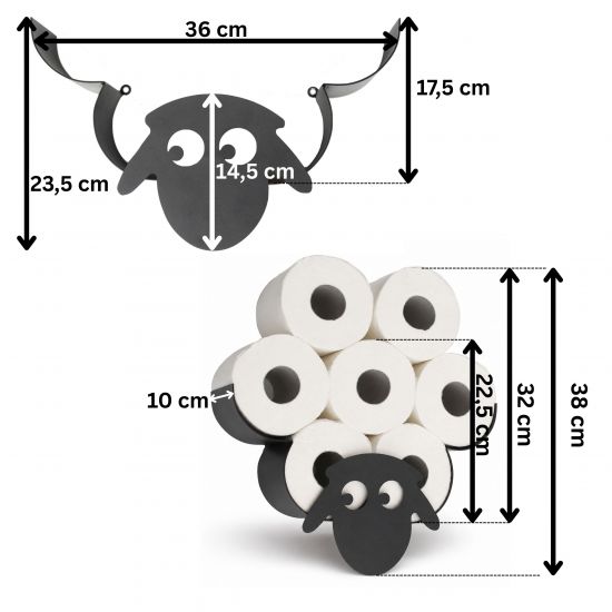 Preview: DanDiBo Toilet Paper Holder Black Metal Sheep Toilet Roll Holder Freestanding or Wall-Mounted Spare Roll Holder Paper Holder Roll Storage Toilet Paper Storage