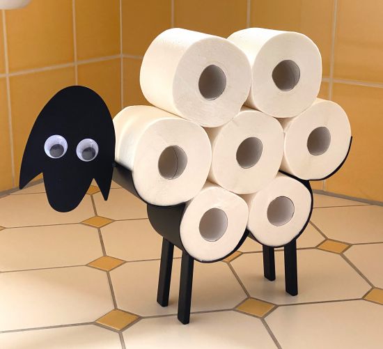 DanDiBo Toilettenpapierhalter Schwarz Metall Schaf mit Wackelaugen WC Rollenhalter Freistehend WC Papierhalter Toilettenrollenhalter