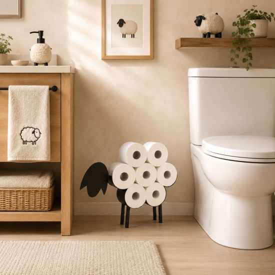 DanDiBo Freestanding Toilet Paper Holder Black Metal 93848 Sheep Toilet Roll Holder WC Roll Stand Freestanding Toilet Paper Storage