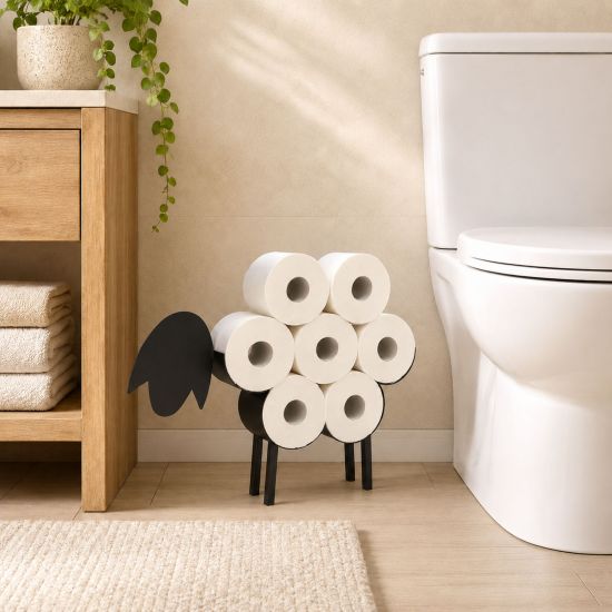 DanDiBo Freestanding Toilet Paper Holder Black Metal 93848 Sheep Toilet Roll Holder WC Roll Stand Freestanding Toilet Paper Storage