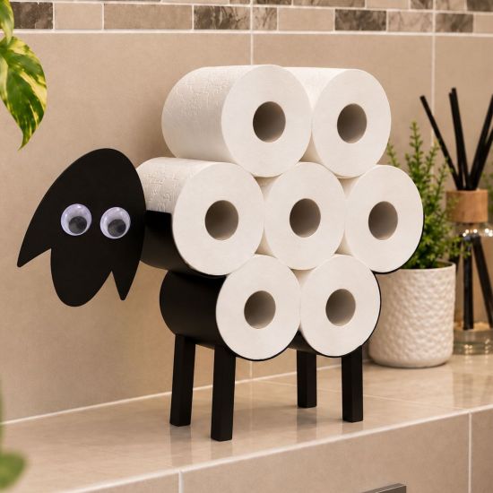 DanDiBo Toilettenpapierhalter Stehend Schwarz Metall 96194 Schaf 4.0 Klopapierhalter WC Rollenhalter Freistehend Klorollenhalter Toilettenpapier Aufbewahrung