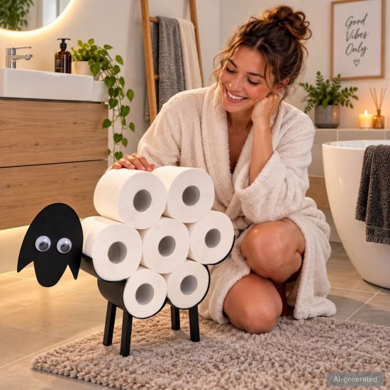 Preview: DanDiBo Toilettenpapierhalter Stehend Schwarz Metall 96194 Schaf 4.0 Klopapierhalter WC Rollenhalter Freistehend Klorollenhalter Toilettenpapier Aufbewahrung
