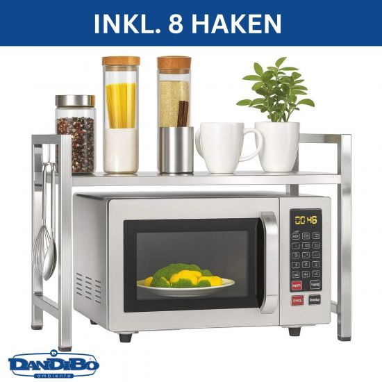 DanDiBo Verstellbares Küchenregal Edelstahl für Arbeitsplatte Stehend 2 Stufig 40-64 cm Regal Küche 96685 Standregal