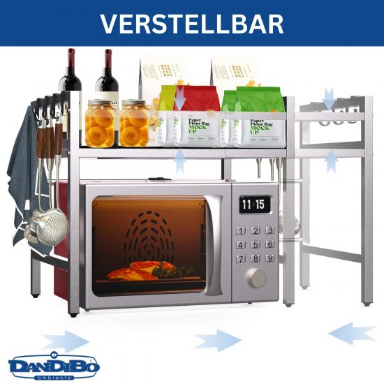 Preview: DanDiBo Verstellbares Küchenregal Edelstahl für Arbeitsplatte Stehend 2 Stufig 40-64 cm Regal Küche 96685 Standregal