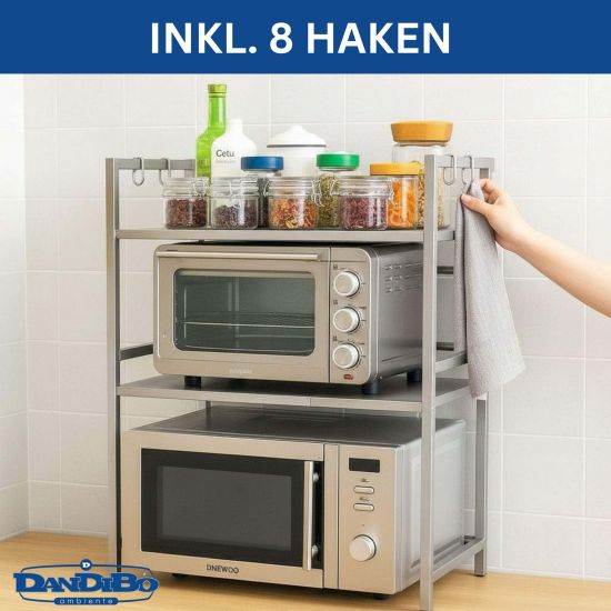 DanDiBo Verstellbares Küchenregal Edelstahl für Arbeitsplatte Stehend 3 Stufig 40-64 cm Regal Küche 96686 Standregal