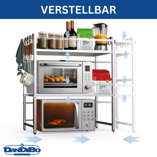 Preview: DanDiBo Verstellbares Küchenregal Edelstahl für Arbeitsplatte Stehend 3 Stufig 40-64 cm Regal Küche 96686 Standregal