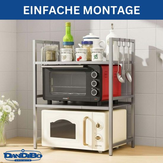 DanDiBo Verstellbares Küchenregal Edelstahl für Arbeitsplatte Stehend 3 Stufig 40-64 cm Regal Küche 96686 Standregal