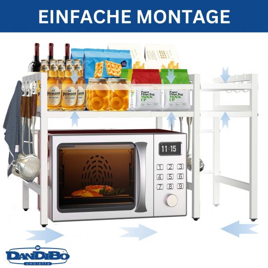 DanDiBo Verstellbares Küchenregal Weiß für Arbeitsplatte Stehend 2 Stufig 40-64 cm Regal Küche 96683 Standregal