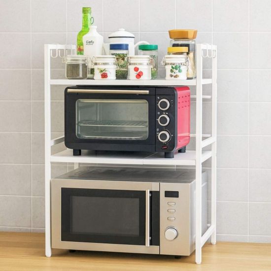 DanDiBo Adjustable Microwave Shelf White 3 Tier 40–64 cm Microwave Rack 96684 Freestanding Microwave Stand Kitchen Shelf
