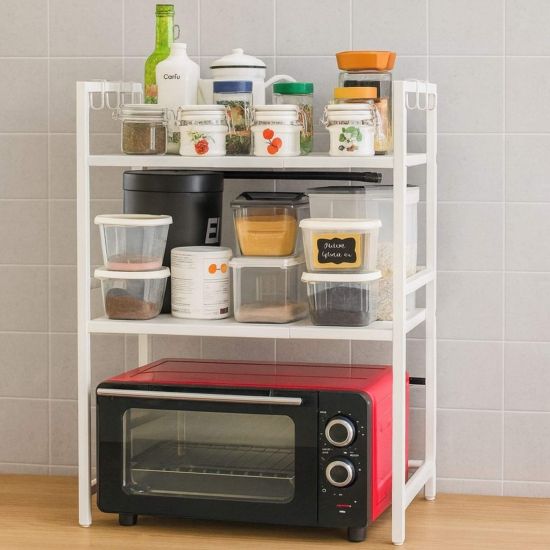 DanDiBo Adjustable Microwave Shelf 3-Tier 40-64 cm Microwave Stand 96684 Freestanding Microwave Rack Kitchen Shelf